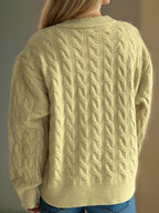Cable-Knit Round Neck Long Sleeve Cardigan - Delanoir