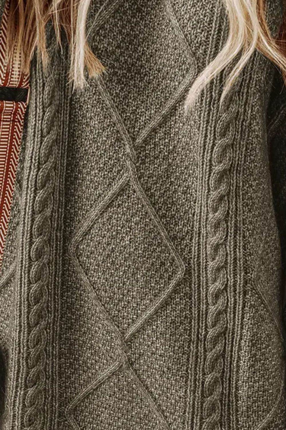 Cable-Knit Round Neck Sweater Dress - Delanoir