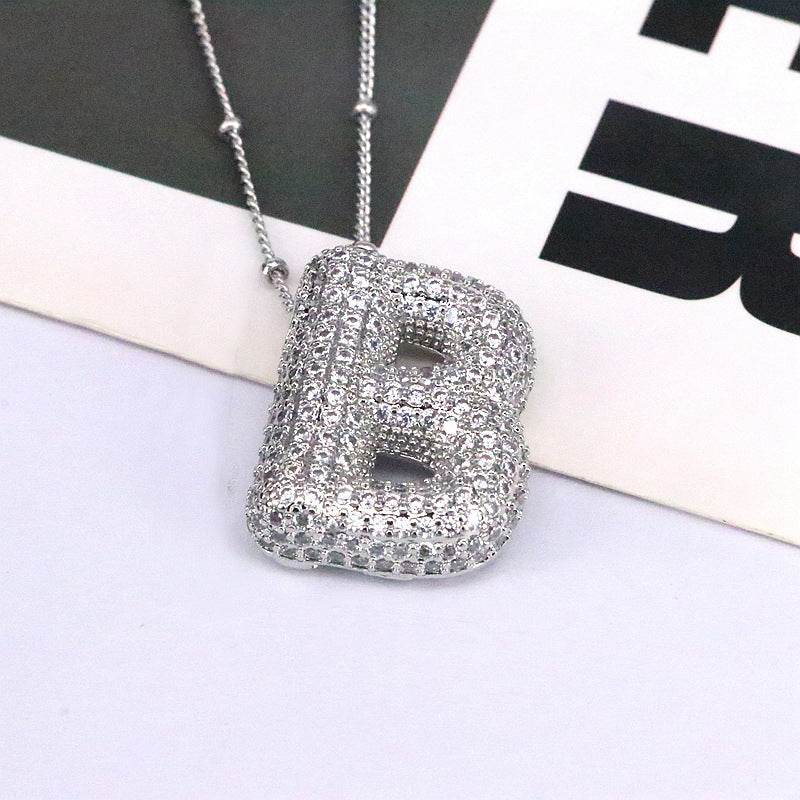 Copper Inlaid Zircon Letter Pendant Necklace - Delanoir