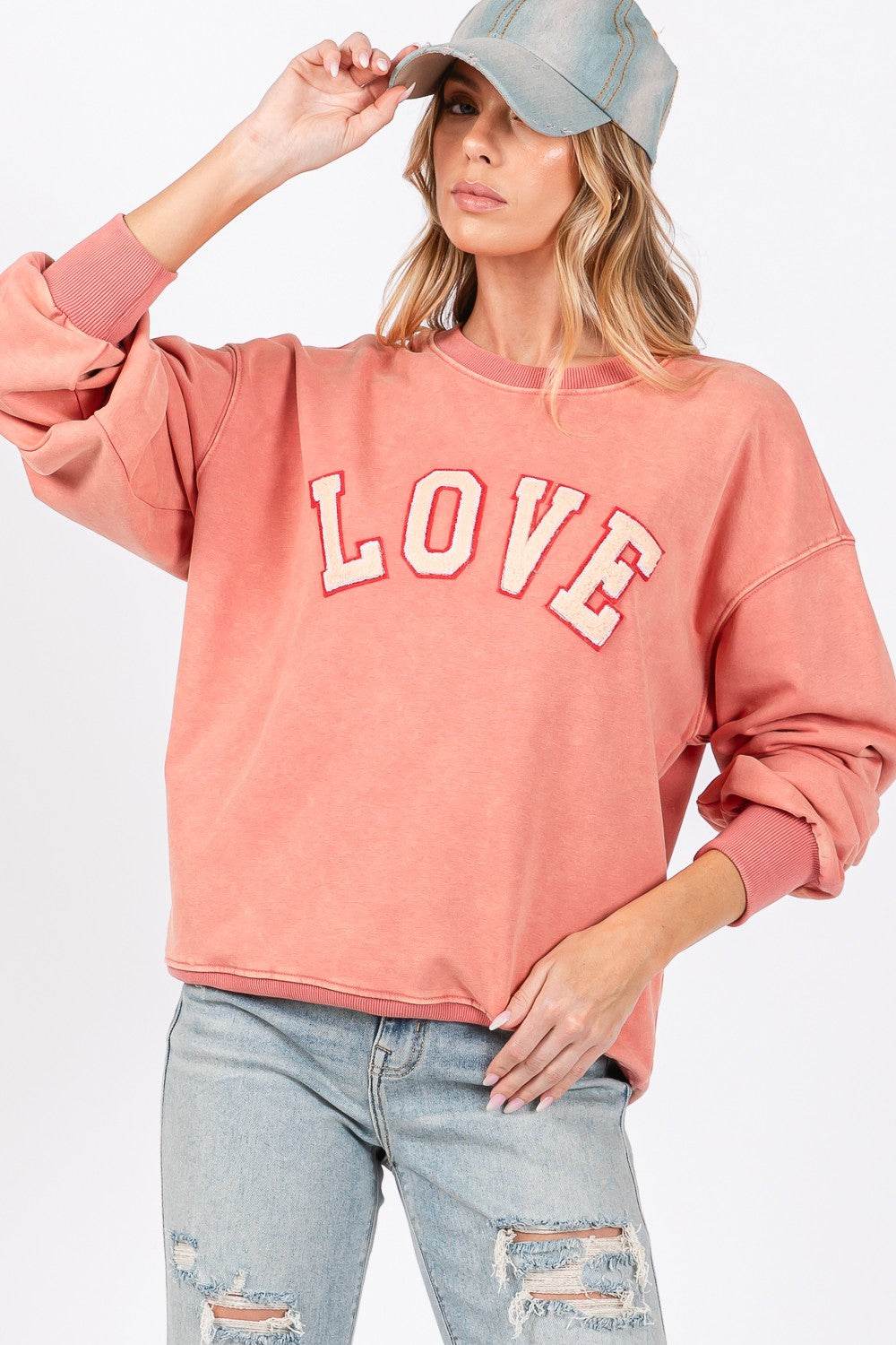 SAGE + FIG LOVE Path Applique Drop Shoulder Sweatshirt - Delanoir