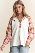 J.NNA Plaid Contrast Button Down Henley Top - Delanoir
