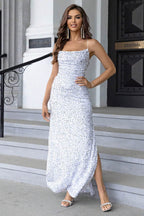 Sequin Backless Split Maxi Dress - Delanoir