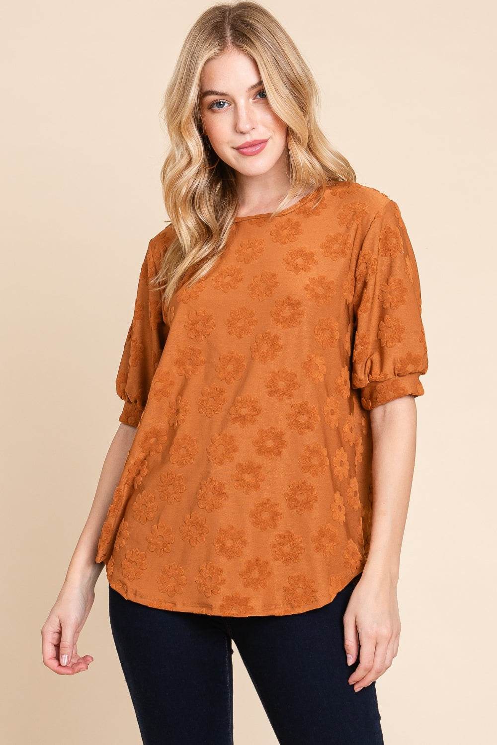 BOMBOM Textured Floral Pattern Top - Delanoir