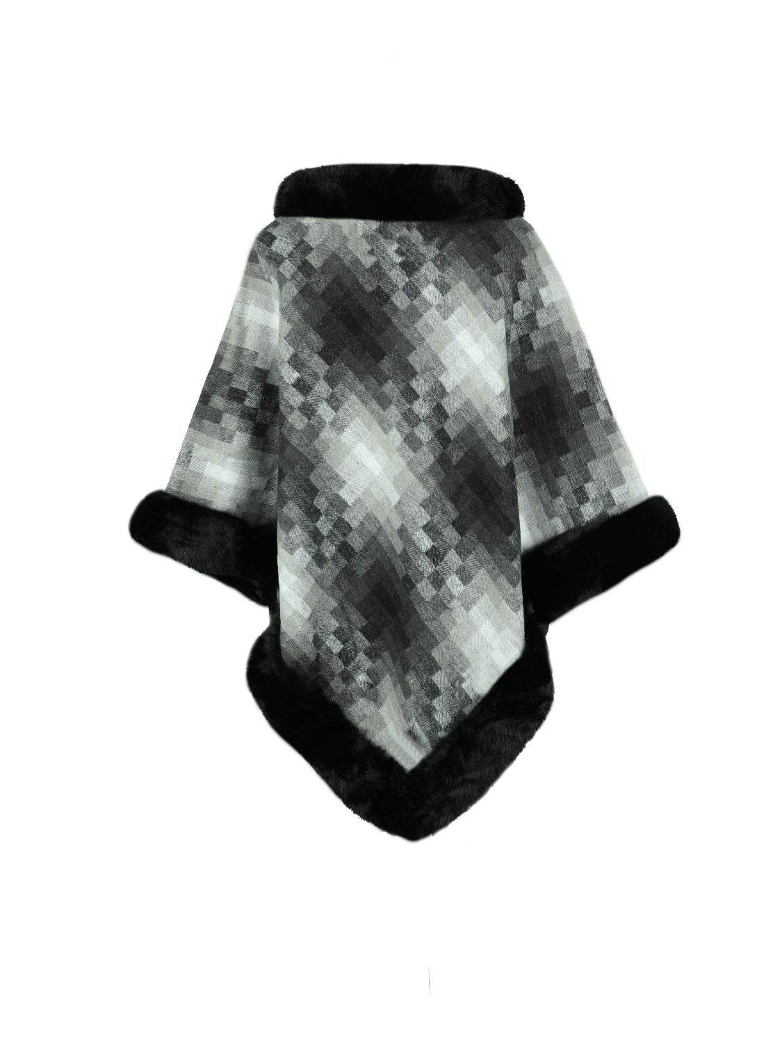 Faux Fur Trim Poncho - Delanoir