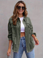 Distressed Drop Shoulder Denim Jacket - Delanoir