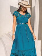 Round Neck Short Sleeve Maxi Dress - Delanoir