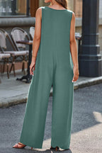 Full Size V-Neck Wide Strap Jumpsuit - Delanoir