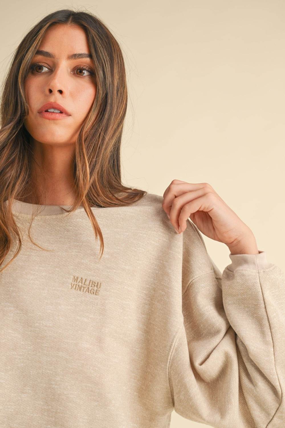Mable Round Neck Letter Embroidery Crop Sweatshirt - Delanoir