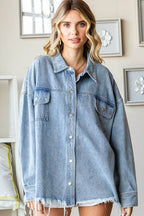 First Love Smile Face Button Down Raw Hem Denim Jacket - Delanoir