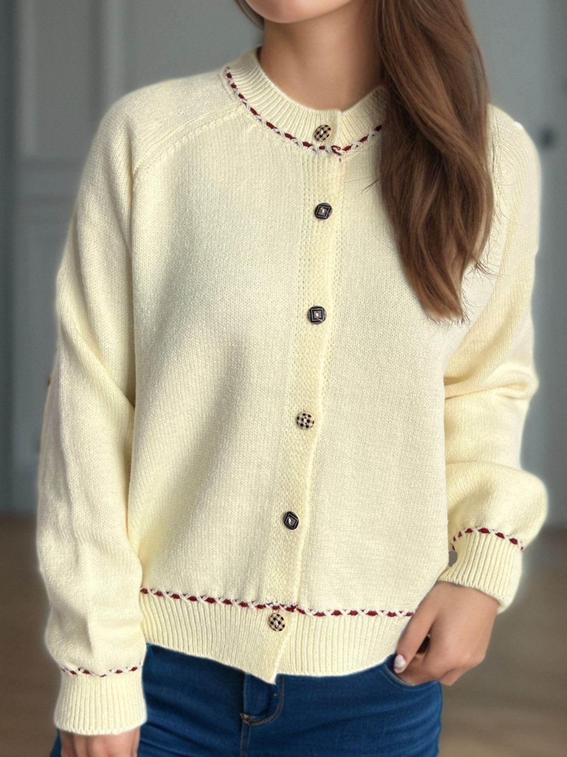 Button Down Long Sleeve Cardigan - Delanoir