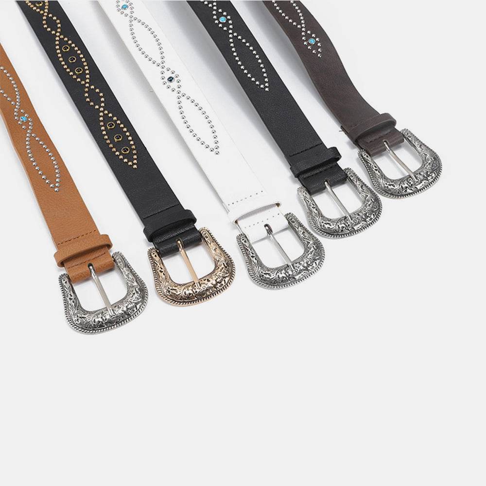 PU Leather Rhinestone Belt - Delanoir