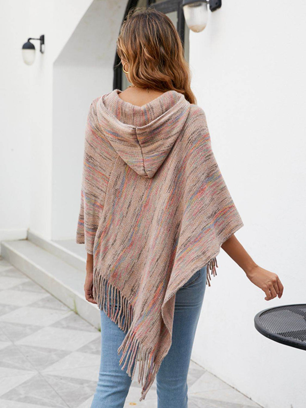 Fringe Hem Hooded Poncho - Delanoir