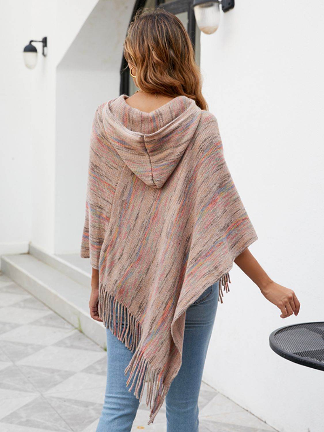 Fringe Hem Hooded Poncho - Delanoir