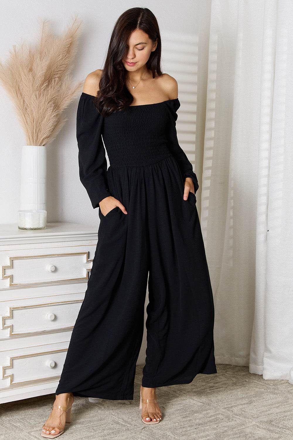 Double Take Square Neck Jumpsuit with Pockets - Delanoir