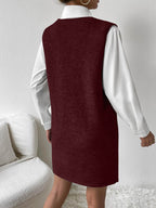 V-Neck Sleeveless Sweater Dress with Pockets - Delanoir