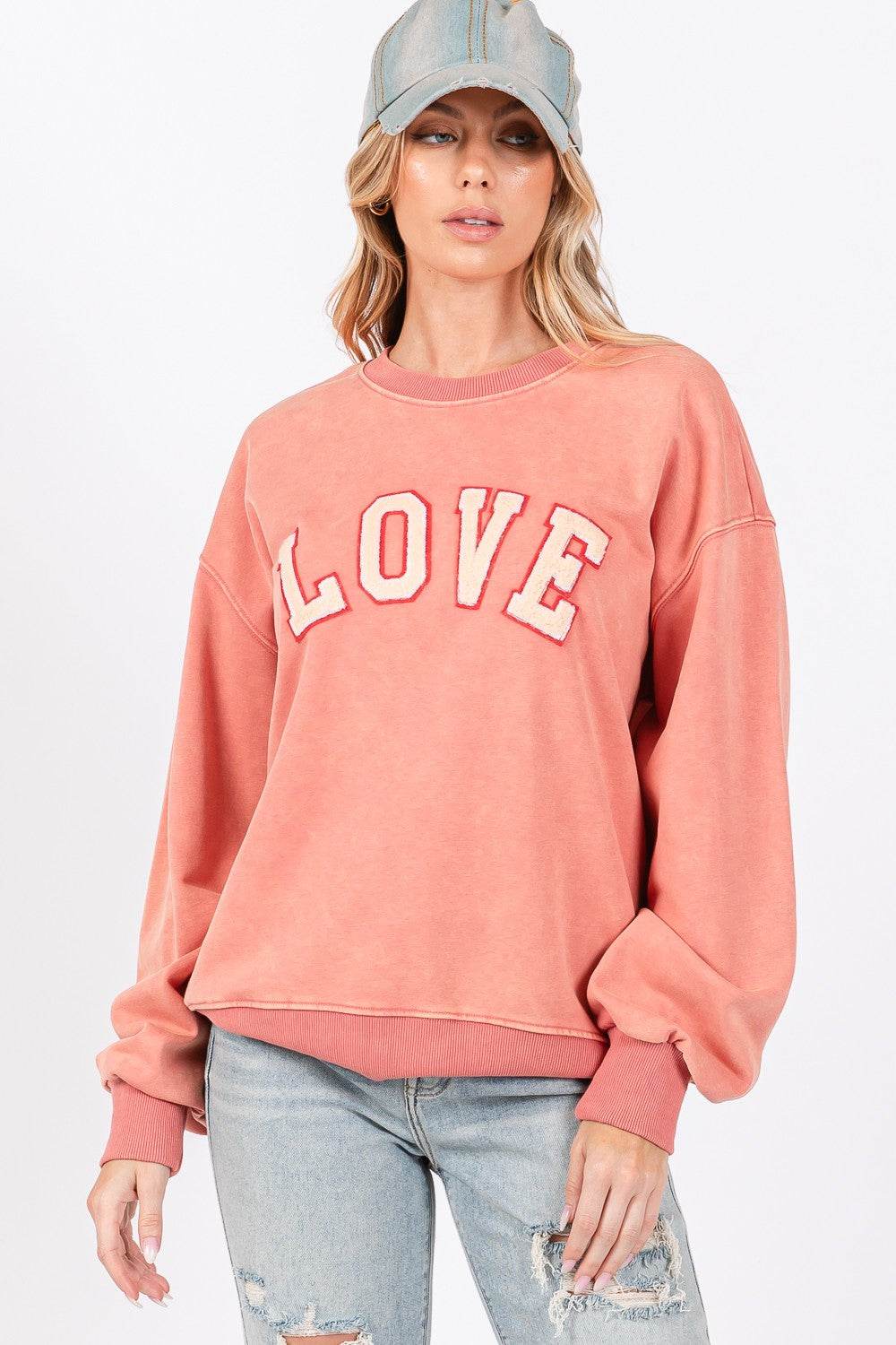 SAGE + FIG LOVE Path Applique Drop Shoulder Sweatshirt - Delanoir