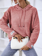 Texture Drawstring Long Sleeve Hooded Sweater - Delanoir