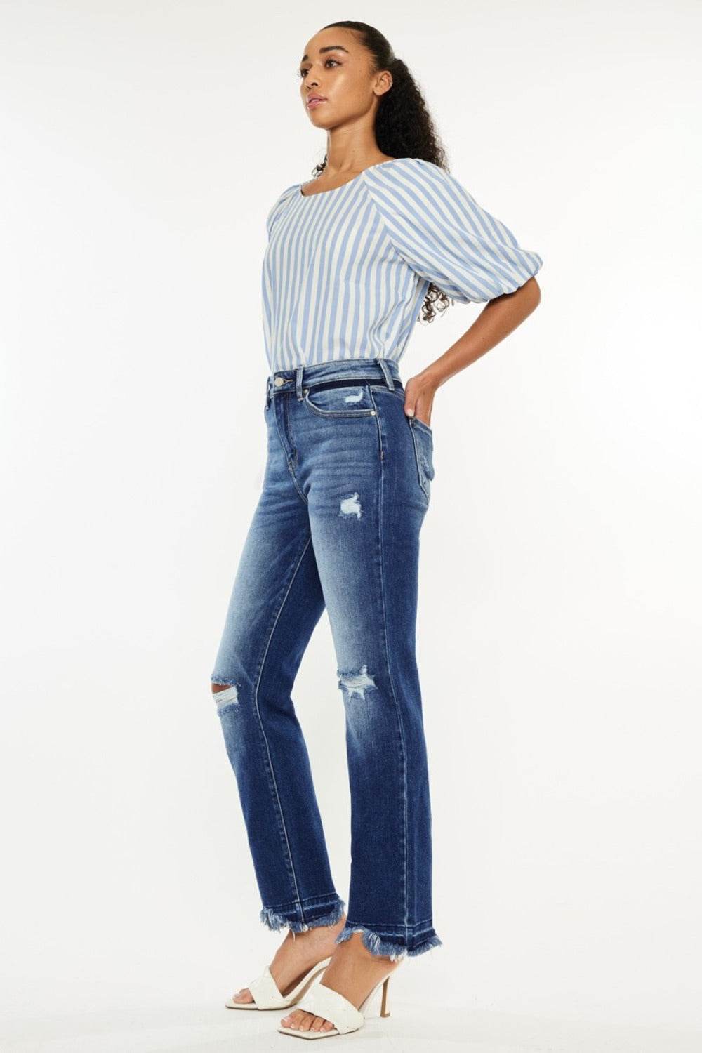 Kancan High Rise Distressed Slim Straight Jeans - Delanoir