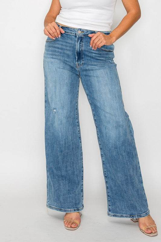 bytos Full Size High Rise Wide Leg Jeans with Pockets - Delanoir
