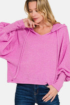 Zenana Brushed Hacci Drop Shoulder Cropped Hoodie - Delanoir