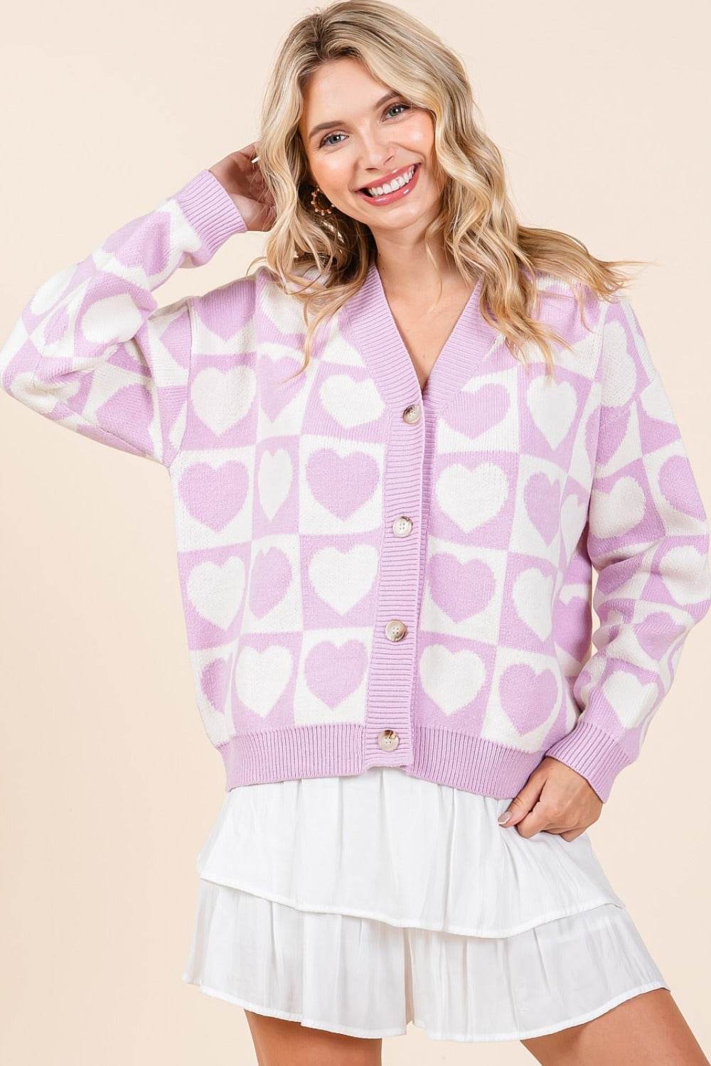 Mittoshop Checkered Heart Button Down Cardigan - Delanoir