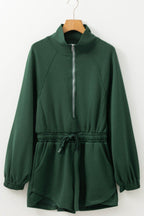 Drawstring Half Zip Long Sleeve Romper - Delanoir