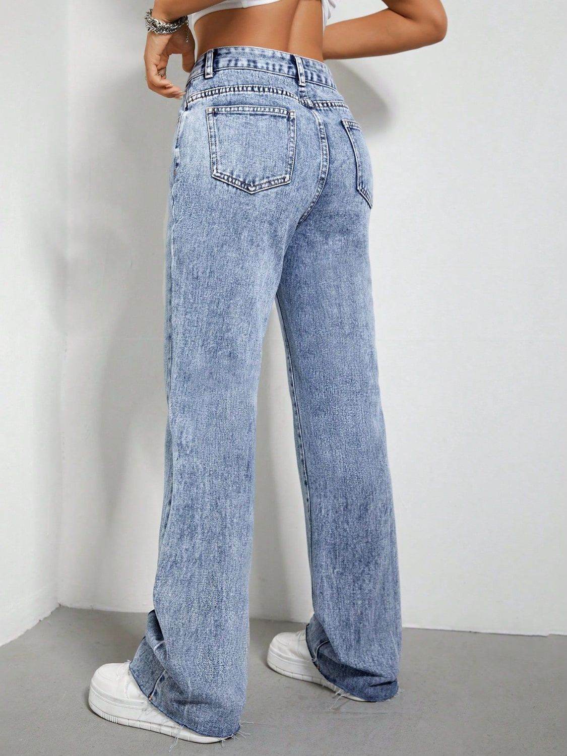 Contrast Bootcut Jeans with Pockets - Delanoir