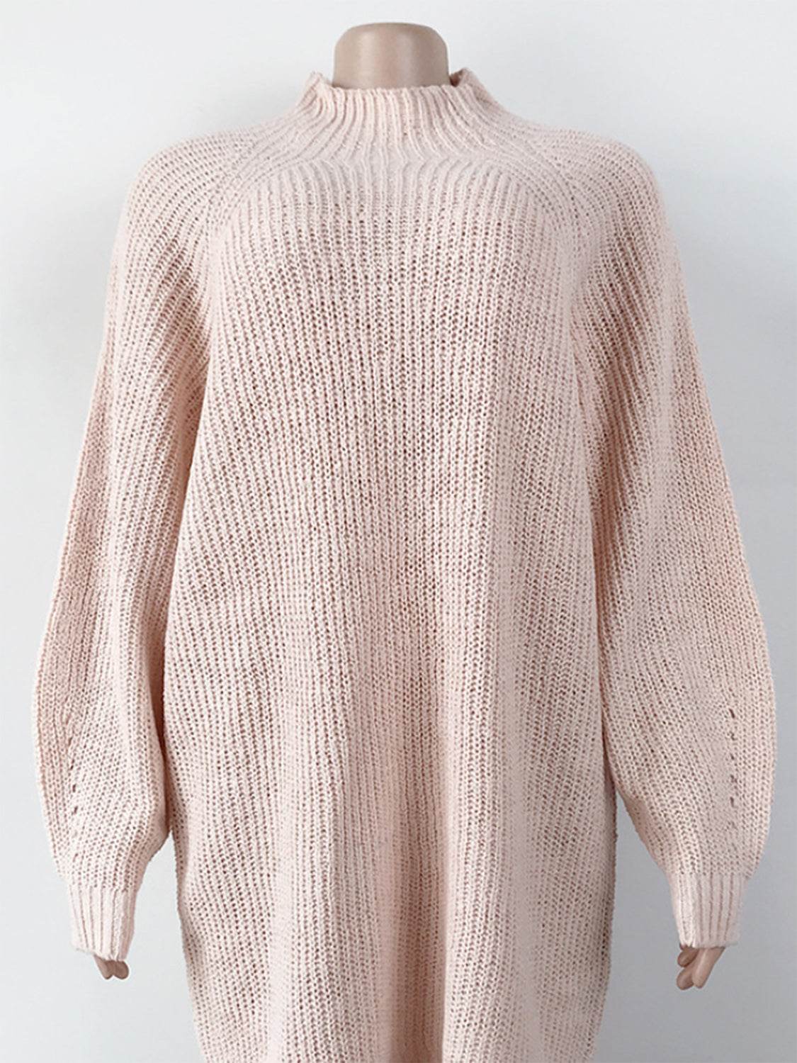 Mock Neck Dropped Shoulder Sweater Dress - Delanoir