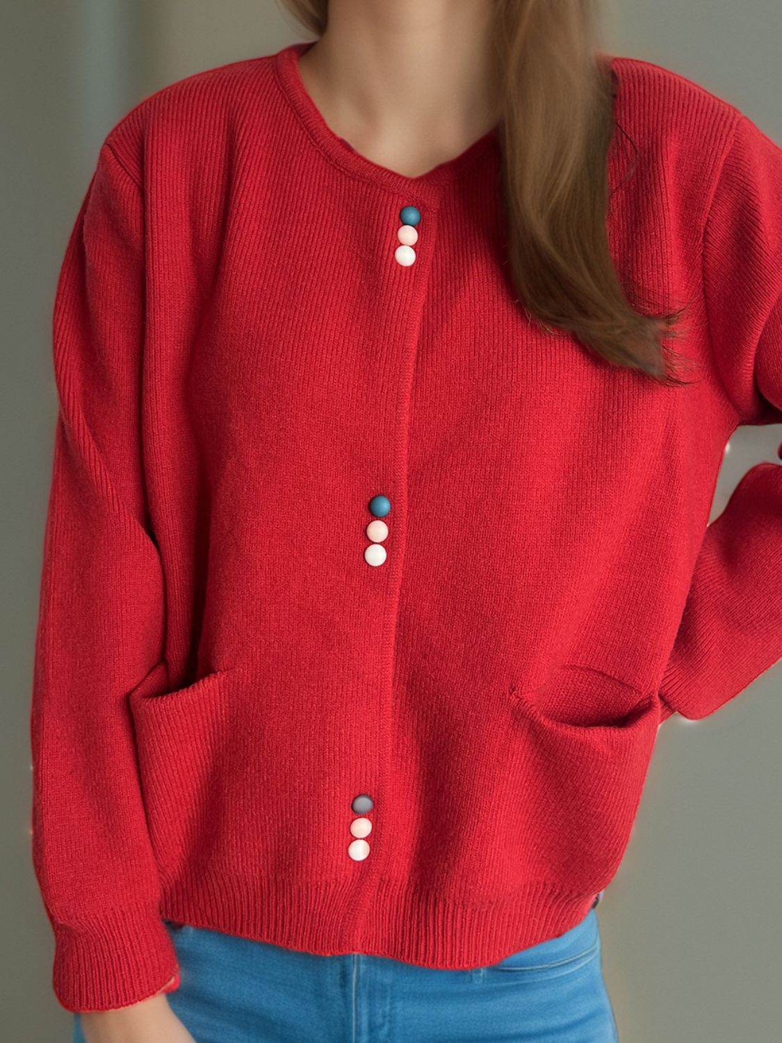 Button Down Long Sleeve Cardigan with Pockets - Delanoir