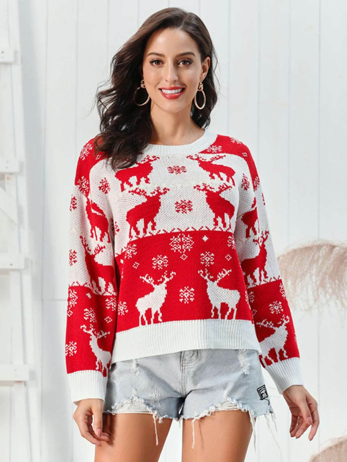 Reindeer Round Neck Sweater - Delanoir