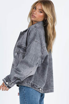 Collared Neck Button Up Denim Jacket - Delanoir