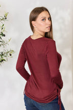 Culture Code Full Size Drawstring Round Neck Long Sleeve Top - Delanoir