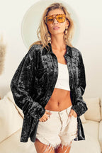 BiBi Button Up Long Sleeve Velvet Shirt - Delanoir