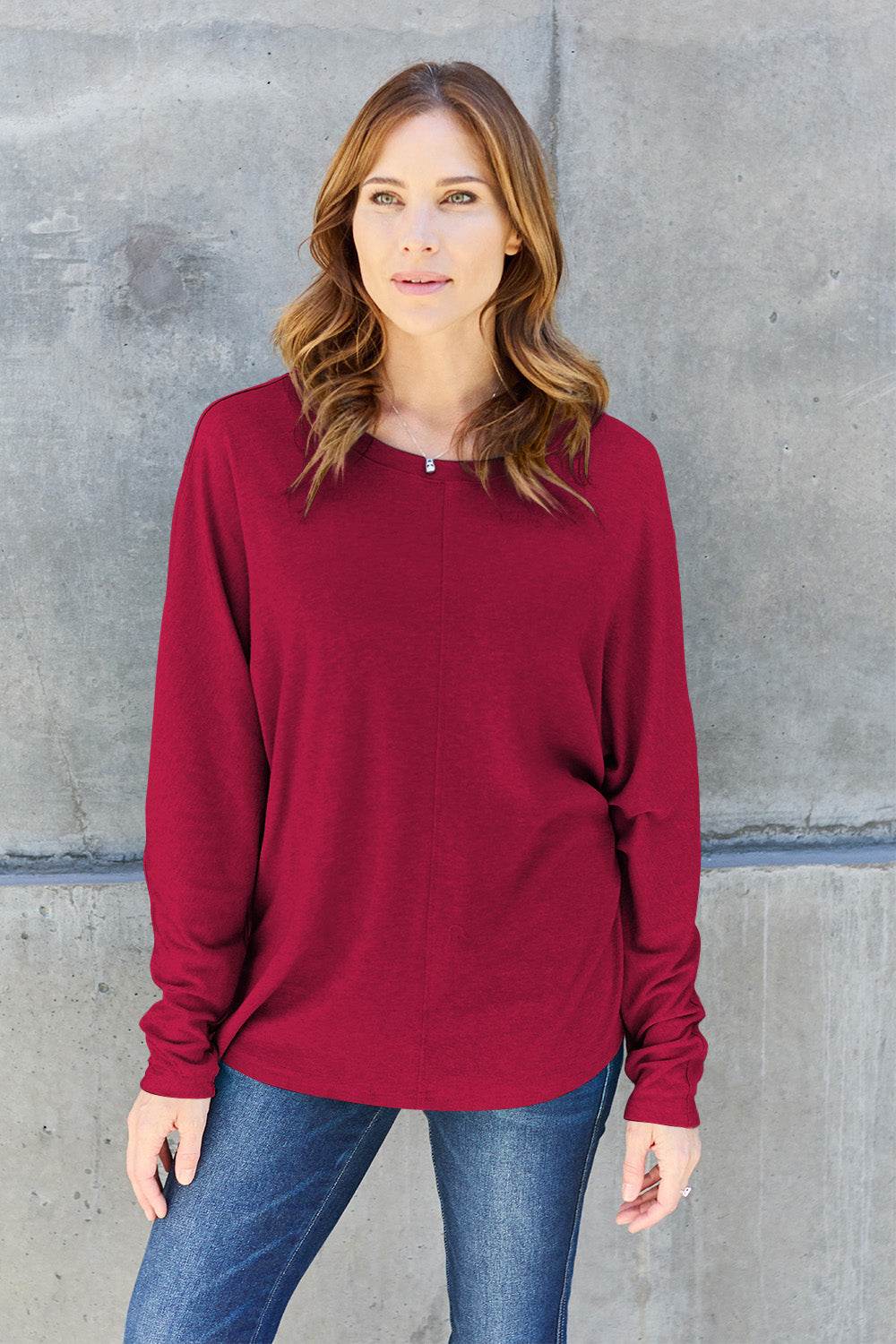 Double Take Full Size Round Neck Long Sleeve T-Shirt - Delanoir