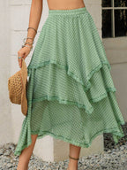 Lace Detail Layered Printed Skirt - Delanoir