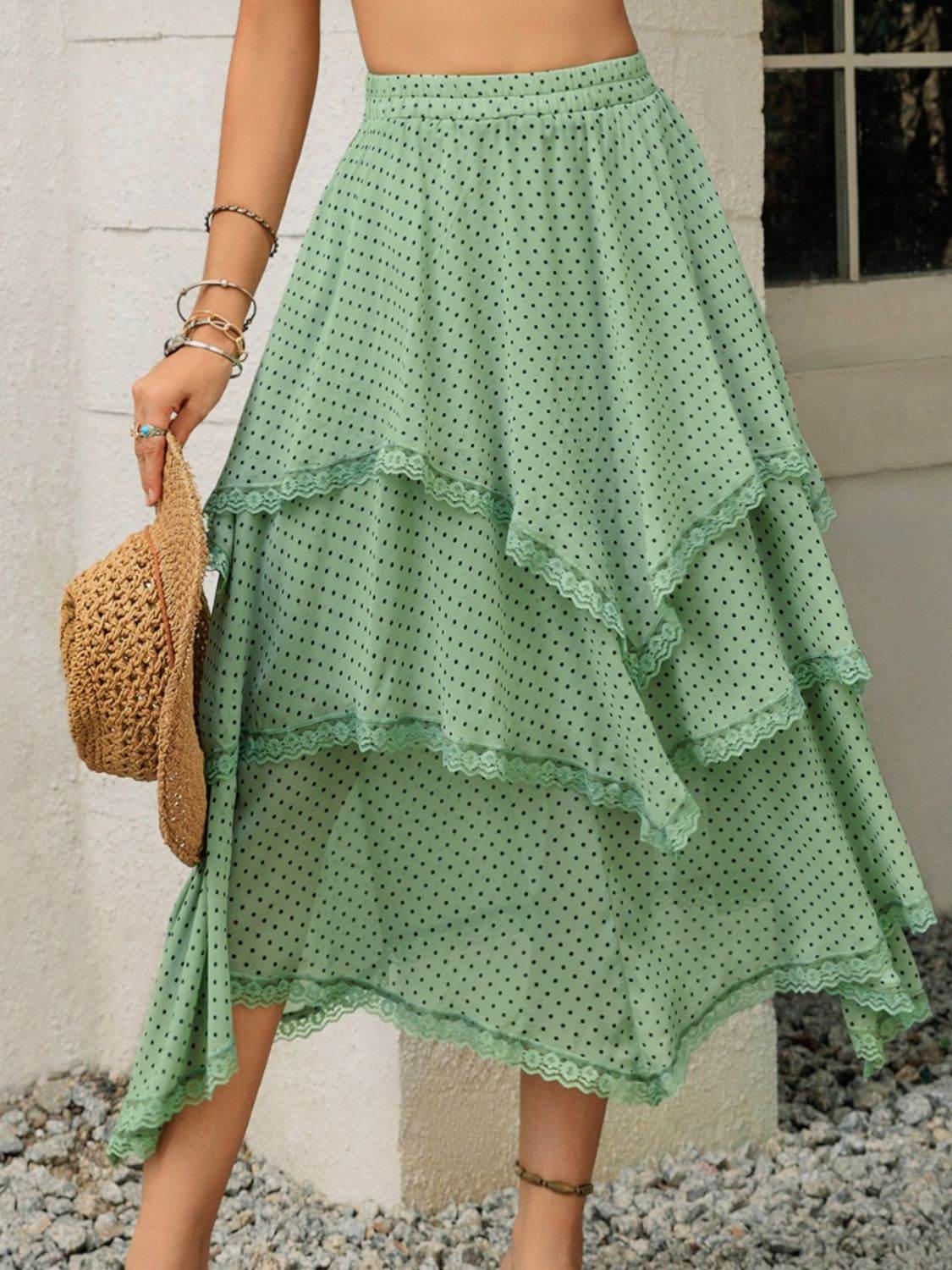 Lace Detail Layered Printed Skirt - Delanoir