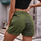 Cuffed Denim Shorts with Pockets - Delanoir