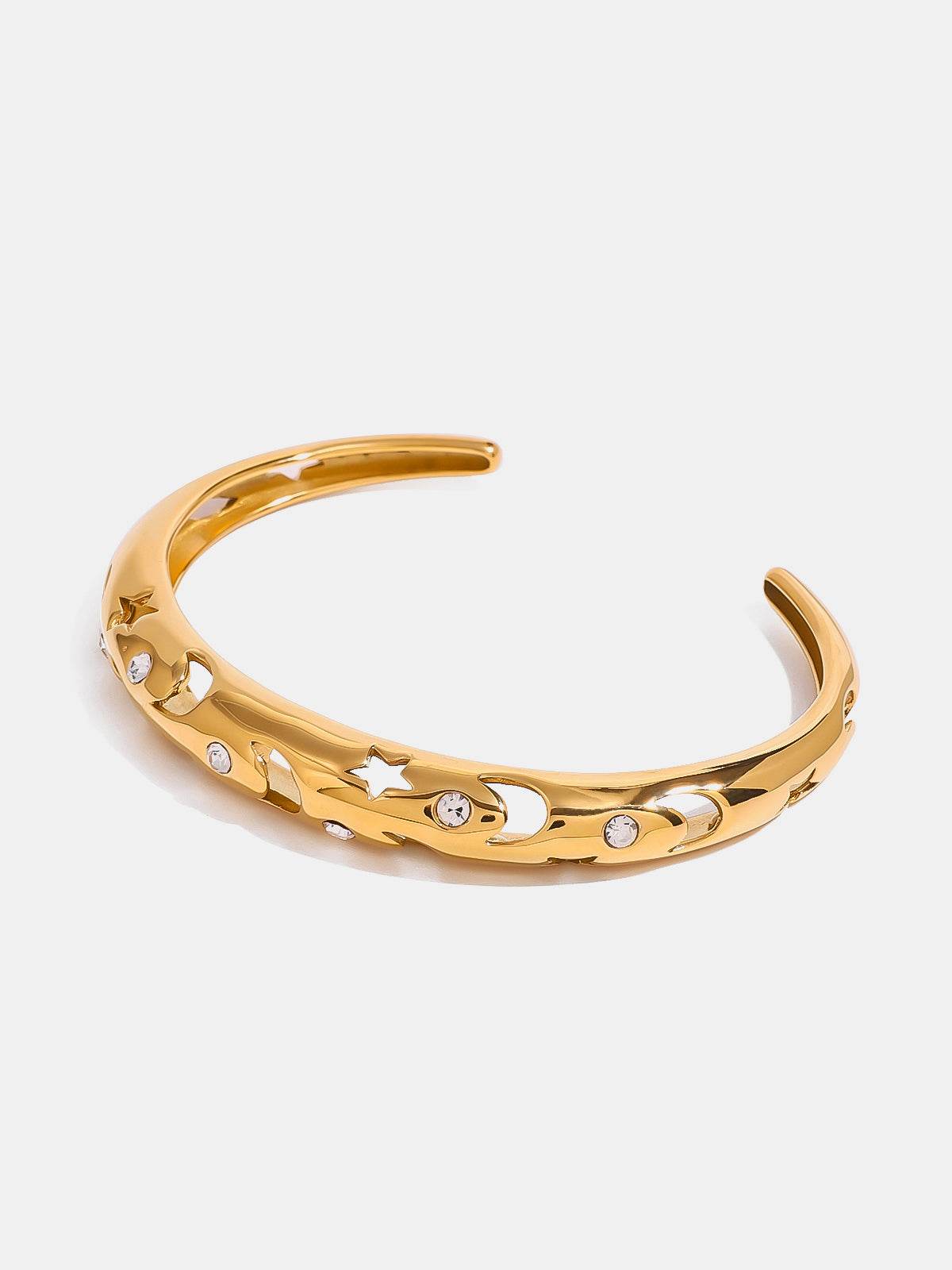 Stainless Steel Inlaid Rhinestone Cutout Bracelet - Delanoir