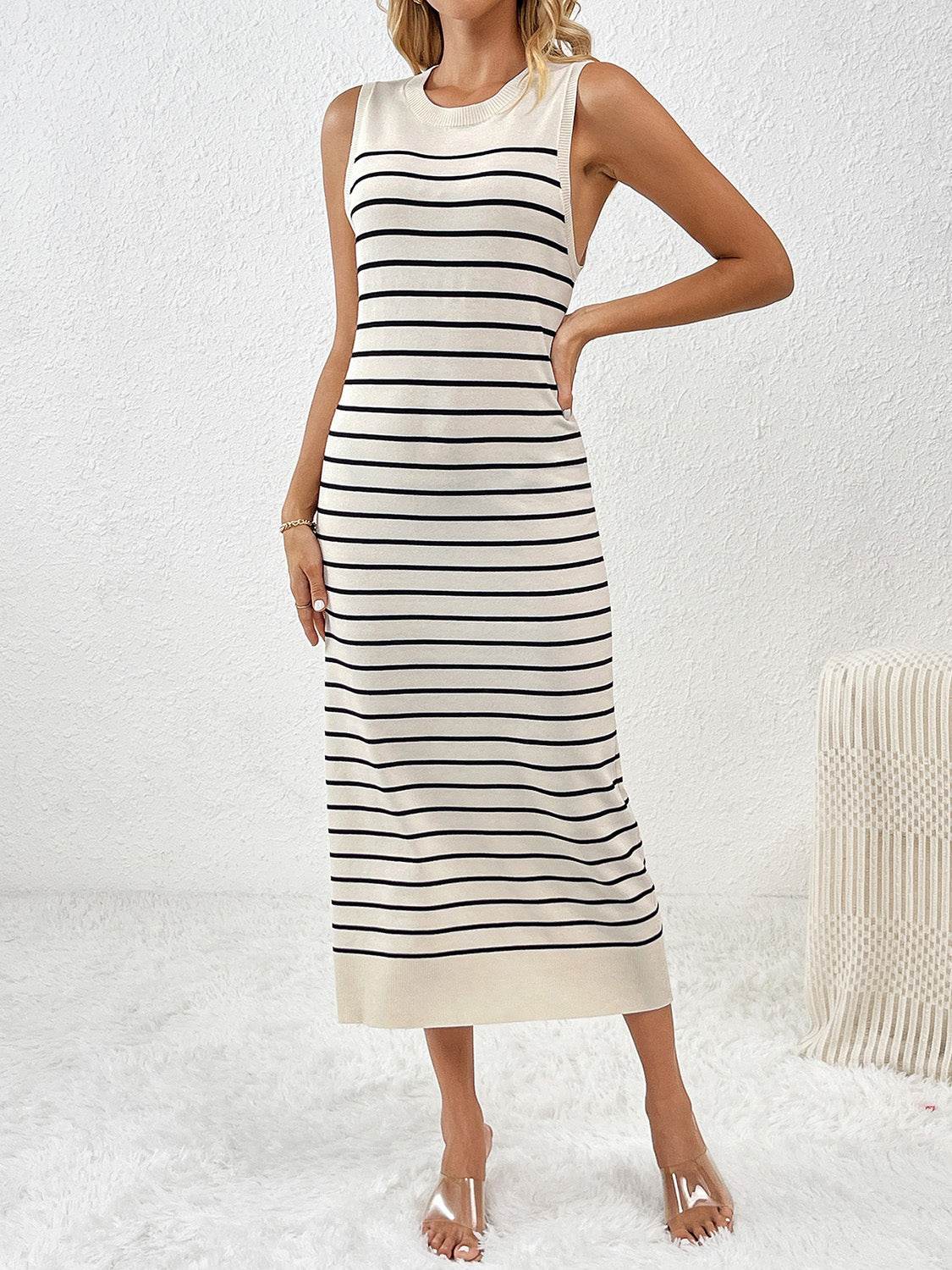 Round Neck Sleeve Midi Knit Dress - Delanoir