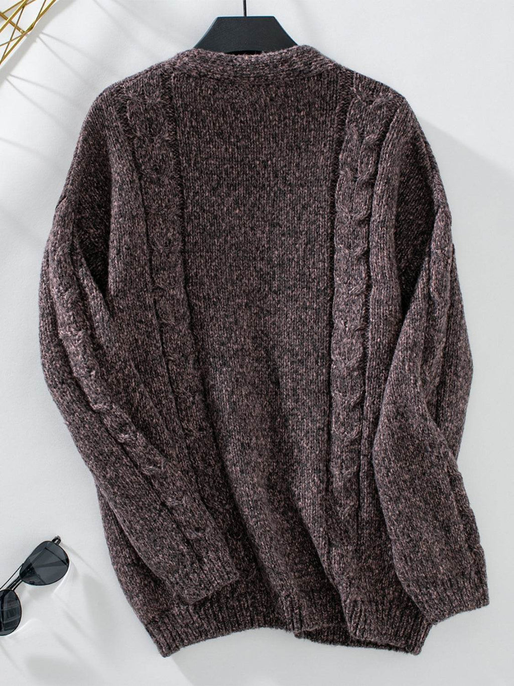 Cable-Knit Open Front Long Sleeve Cardigan - Delanoir