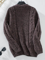 Cable-Knit Open Front Long Sleeve Cardigan - Delanoir