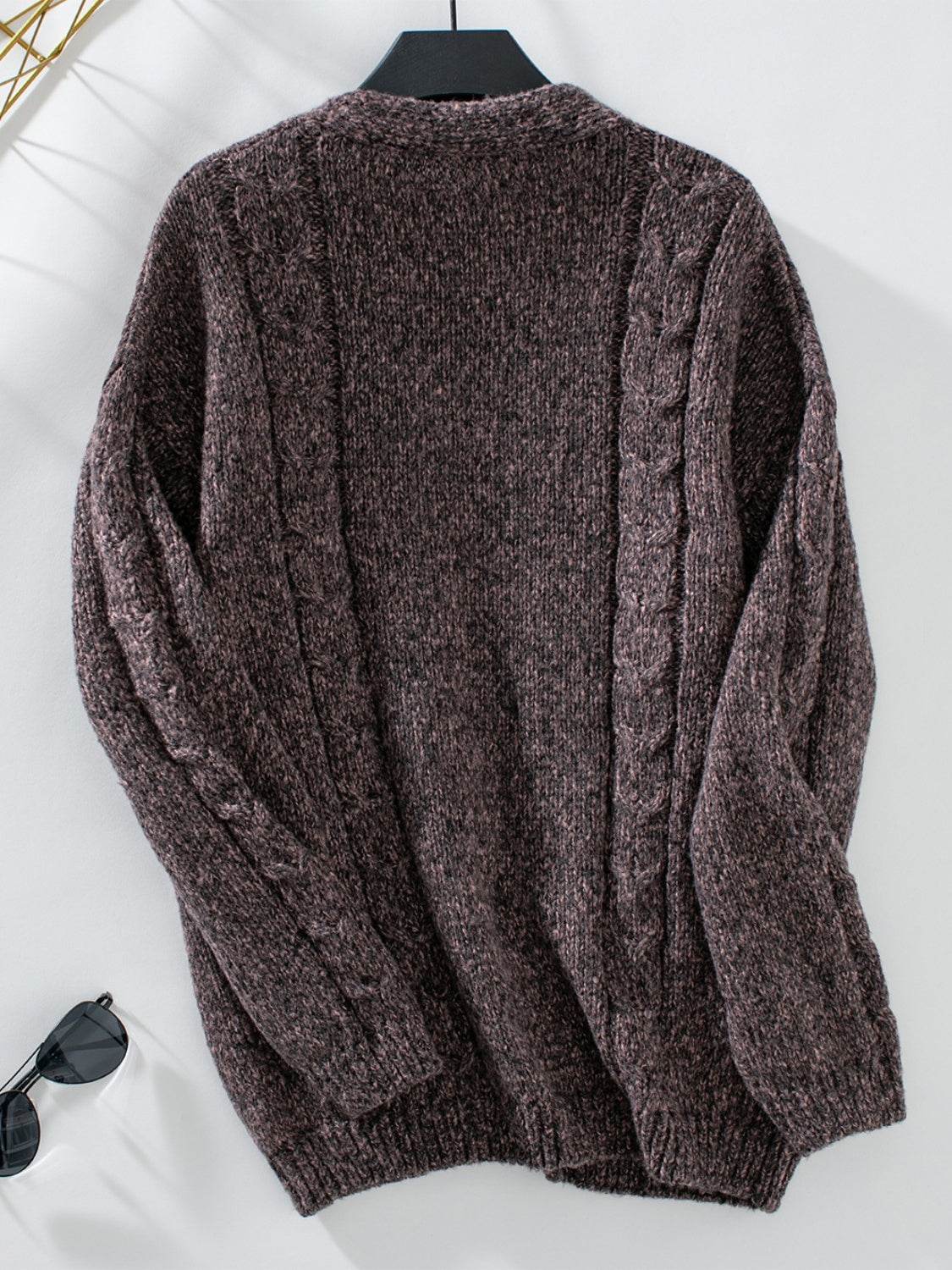 Cable-Knit Open Front Long Sleeve Cardigan - Delanoir