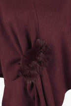 Surplice Neck Pom-Pom Trim Poncho - Delanoir
