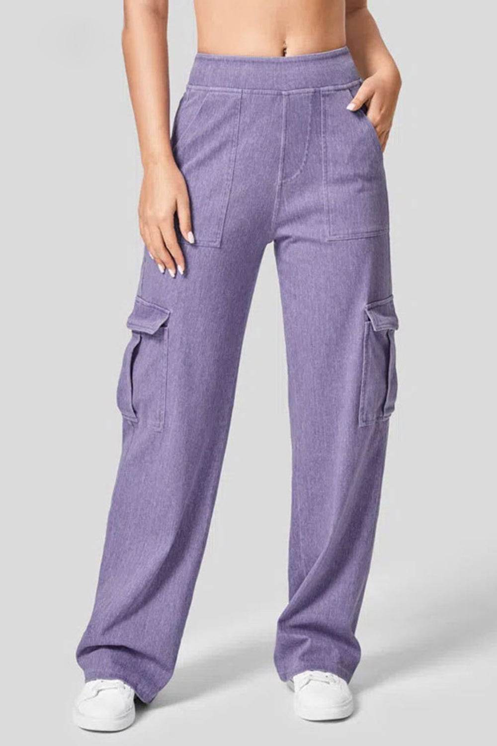 High Waist Straight Leg Cargo Jeans - Delanoir