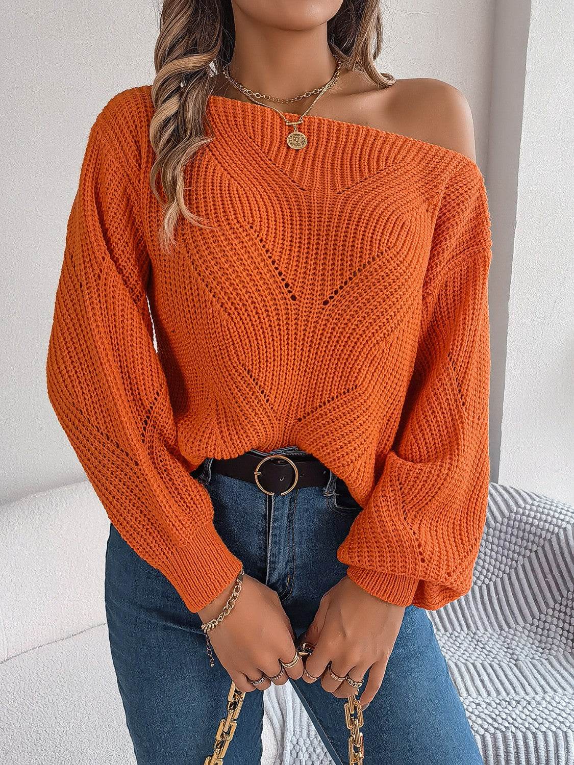 Openwork Long Sleeve Sweater - Delanoir