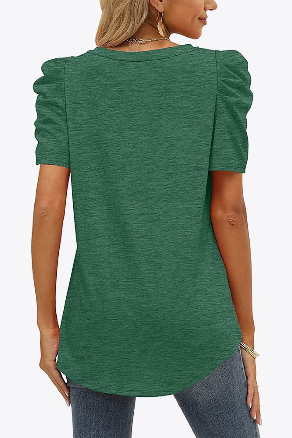 V-Neck Puff Sleeve Tee - Delanoir