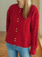 Cable-Knit Round Neck Long Sleeve Cardigan - Delanoir