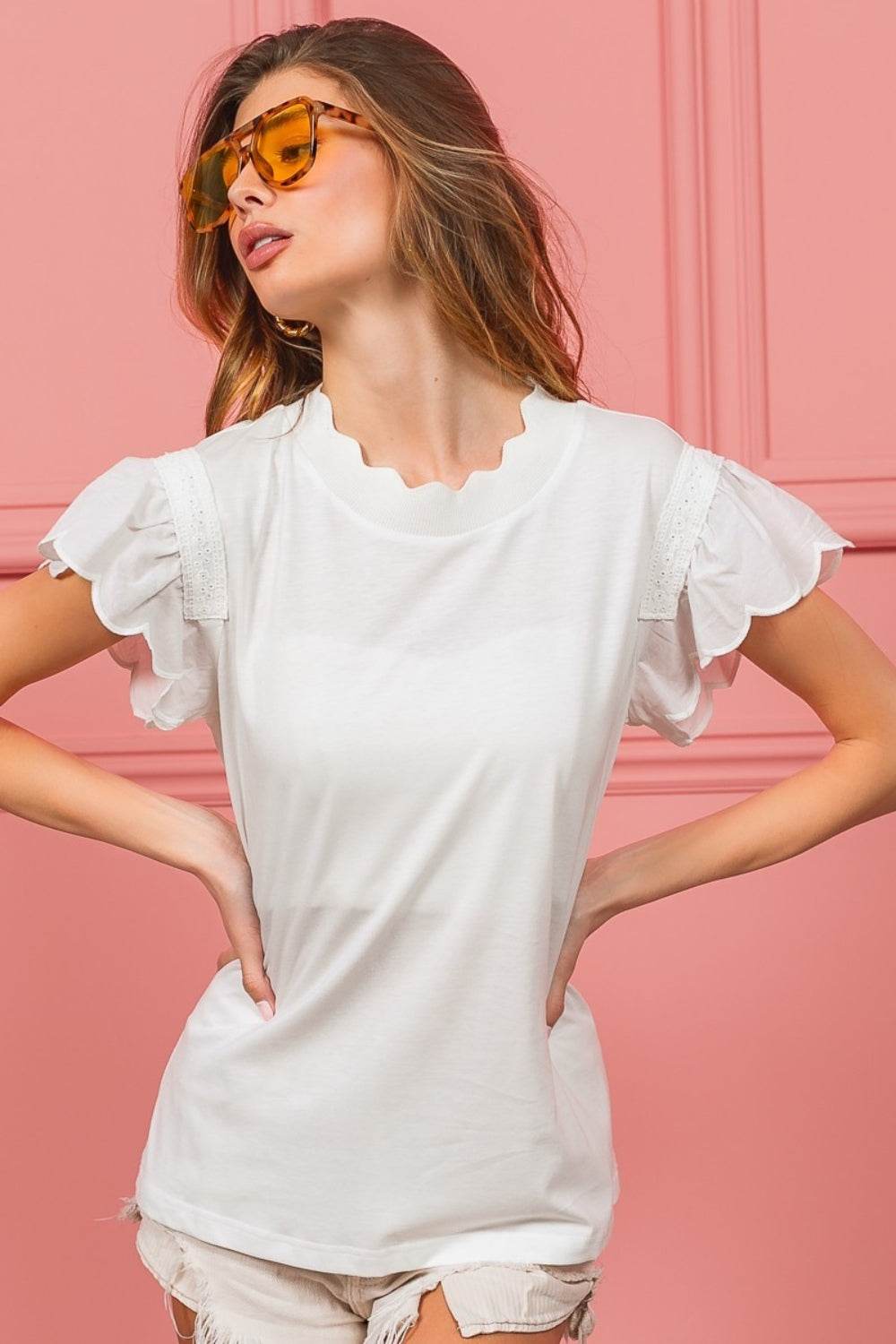 BiBi Scallop Edged Lace Trim Top - Delanoir