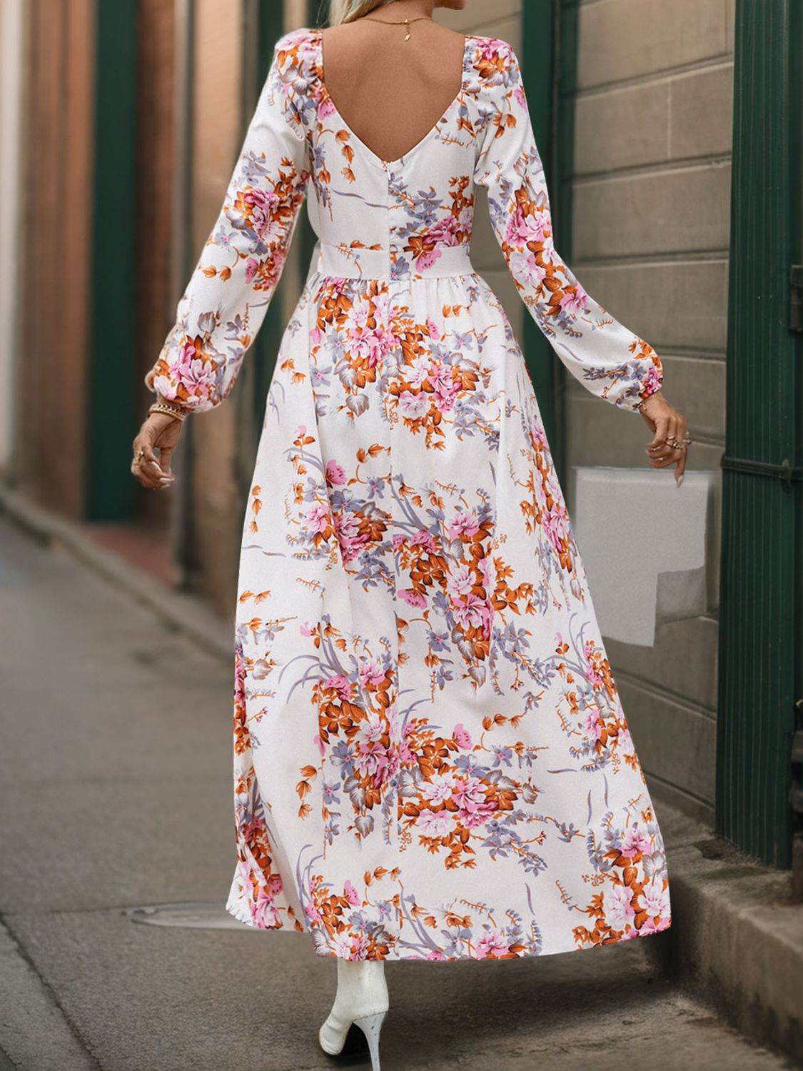 Perfee Slit Printed Surplice Long Sleeve Maxi Dress - Delanoir