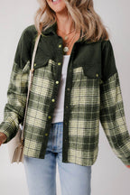 Snap Down Collared Neck Plaid Shacket - Delanoir